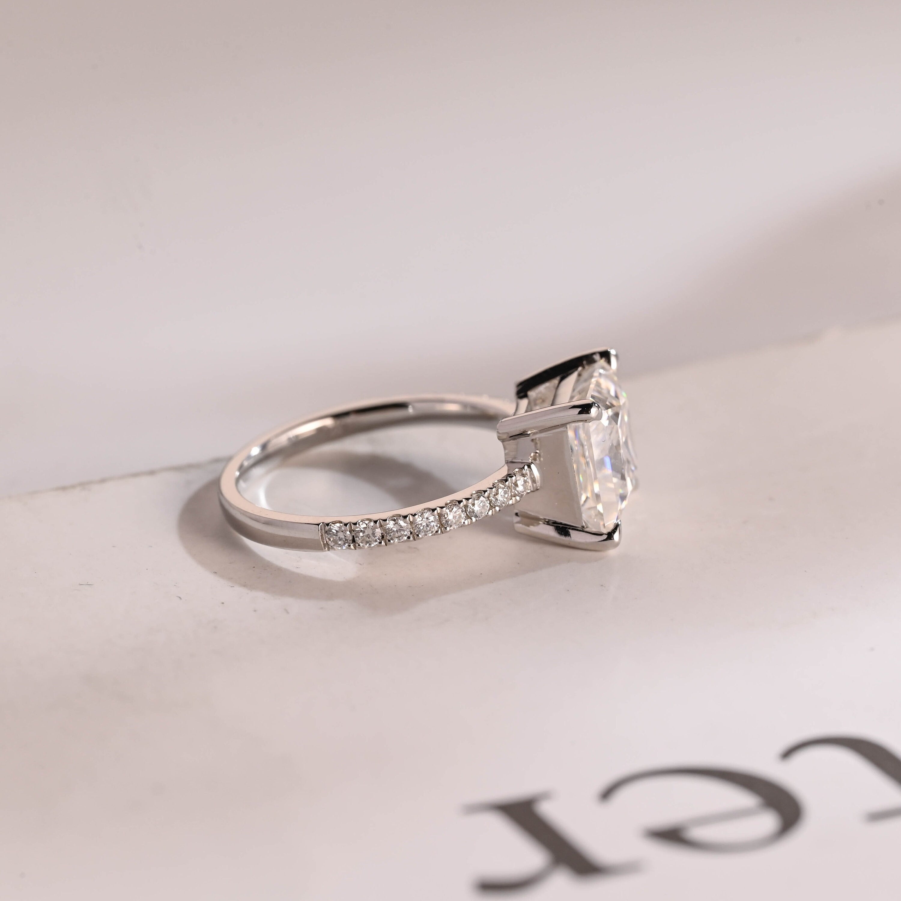 Solid Gold Half Eternity Princess Cut Moissanite Engagement Ring, Promise Ring