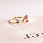 Solid Gold Oval Cut Moissanite Pink Sapphire Engagement Ring with Pear Moissanite