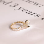 Solid Gold Oval Moissanite Engagement Ring, Hidden Halo Proposal Ring