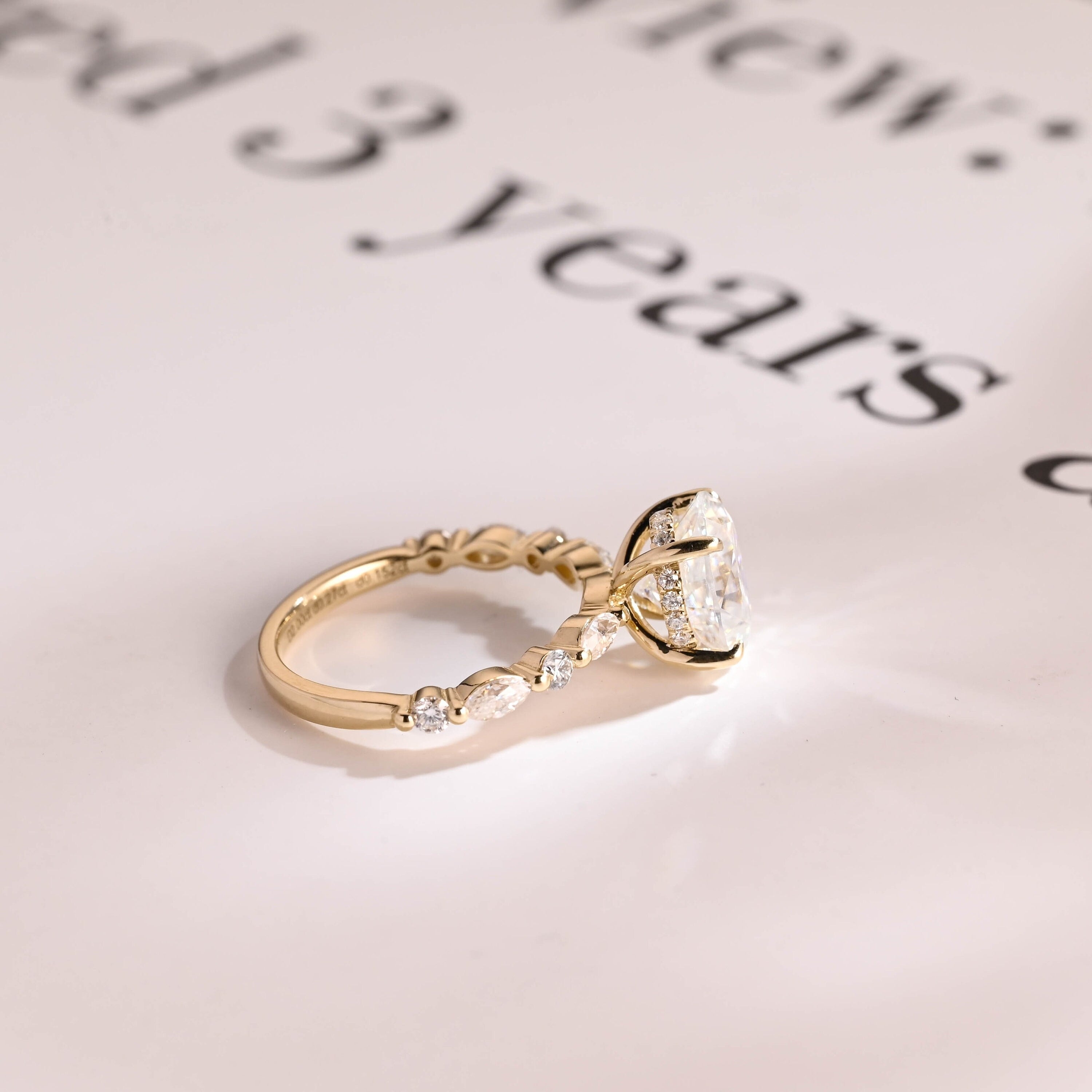 Solid Gold Oval Moissanite Engagement Ring, Hidden Halo Proposal Ring