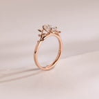 Solid Gold Leaf Ring, Marquise Moissanite Engagement Ring, Proposal Ring