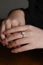Solid Gold Round Cut Moissanite Engagement Ring, Anniversary Gift for Her