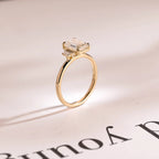 Solid Gold Emerald Cut Moissanite Engagement Ring, Dainty Cluster Promise Ring