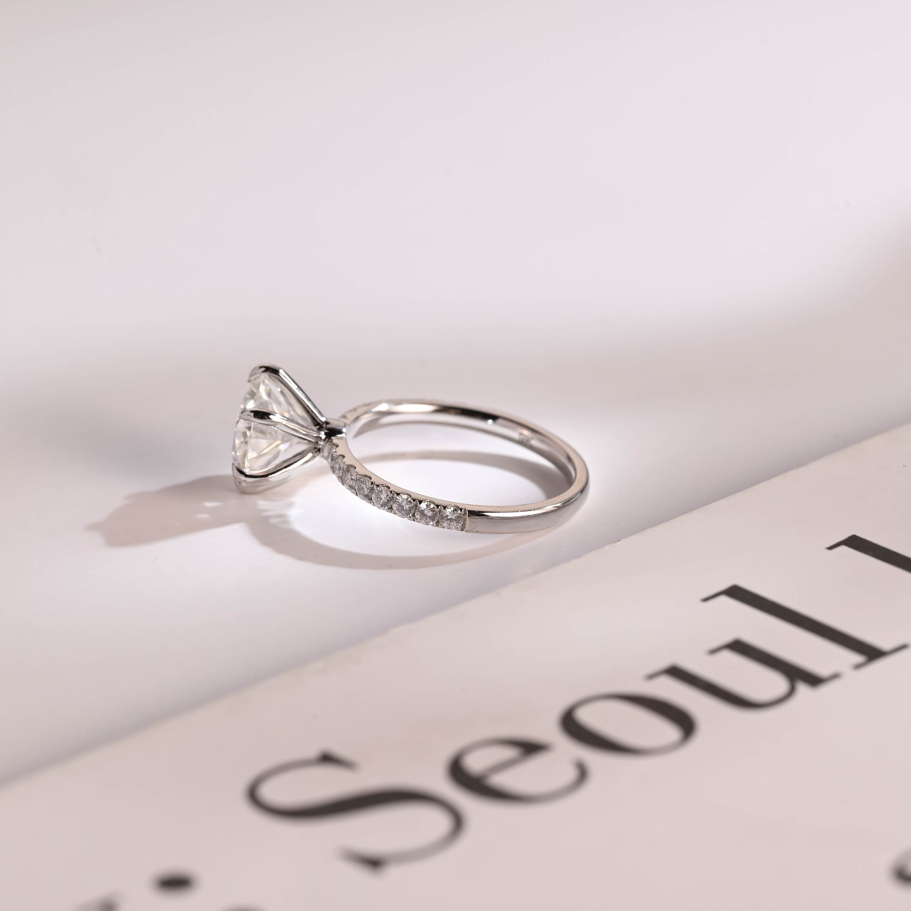 Solid Gold Half Eternity Round Moissanite Engagement Ring, Anniversary Gift for Wife