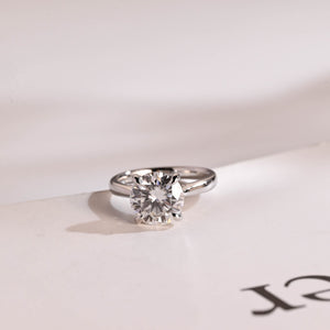 Solid Gold Round Cut Moissanite Engagement Ring with Hidden Halo