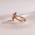 Solid Gold Floral Halo Oval Moissanite Half Eternity Engagement Ring