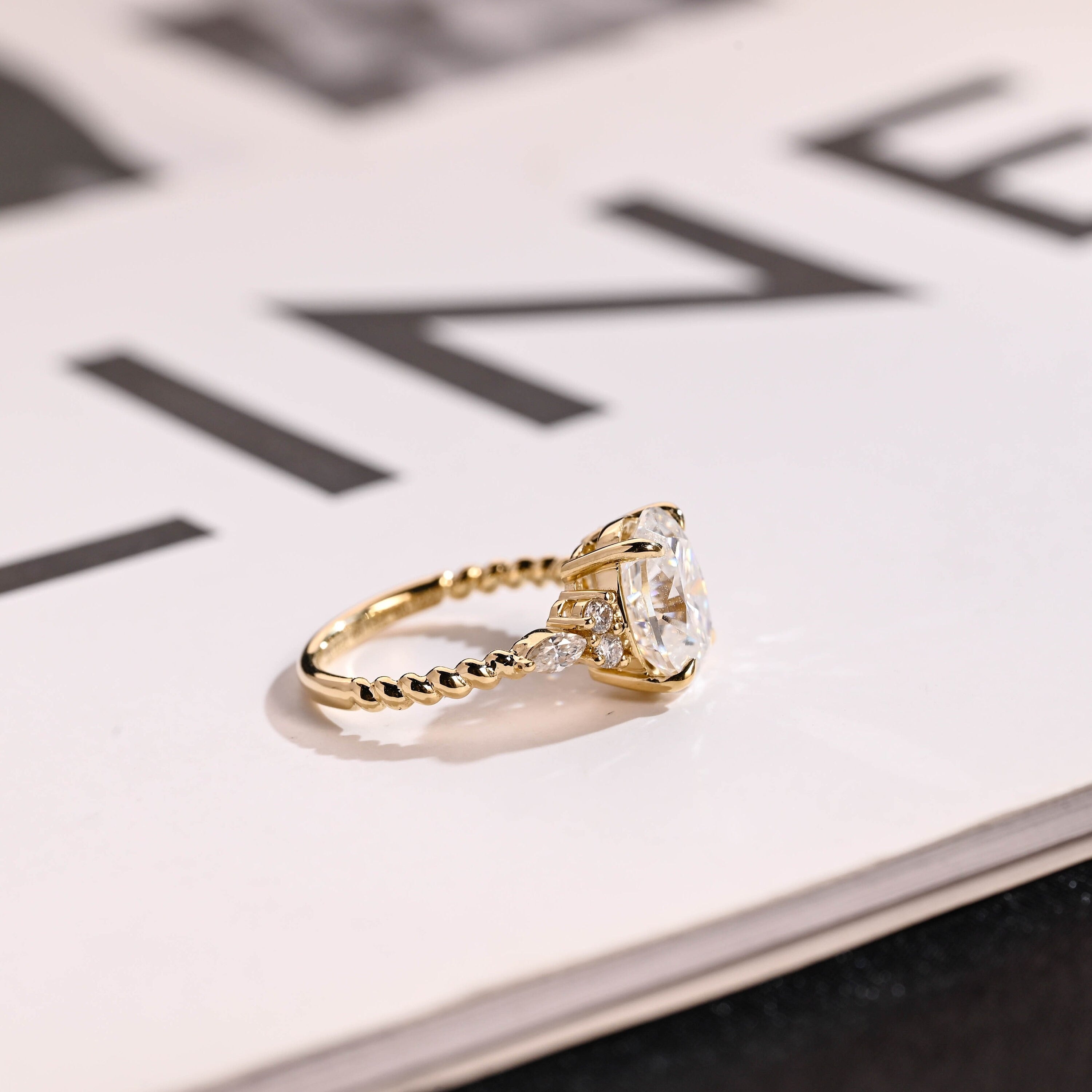 Solid Gold Twisted Band Oval Moissanite Engagement Ring Secondary image