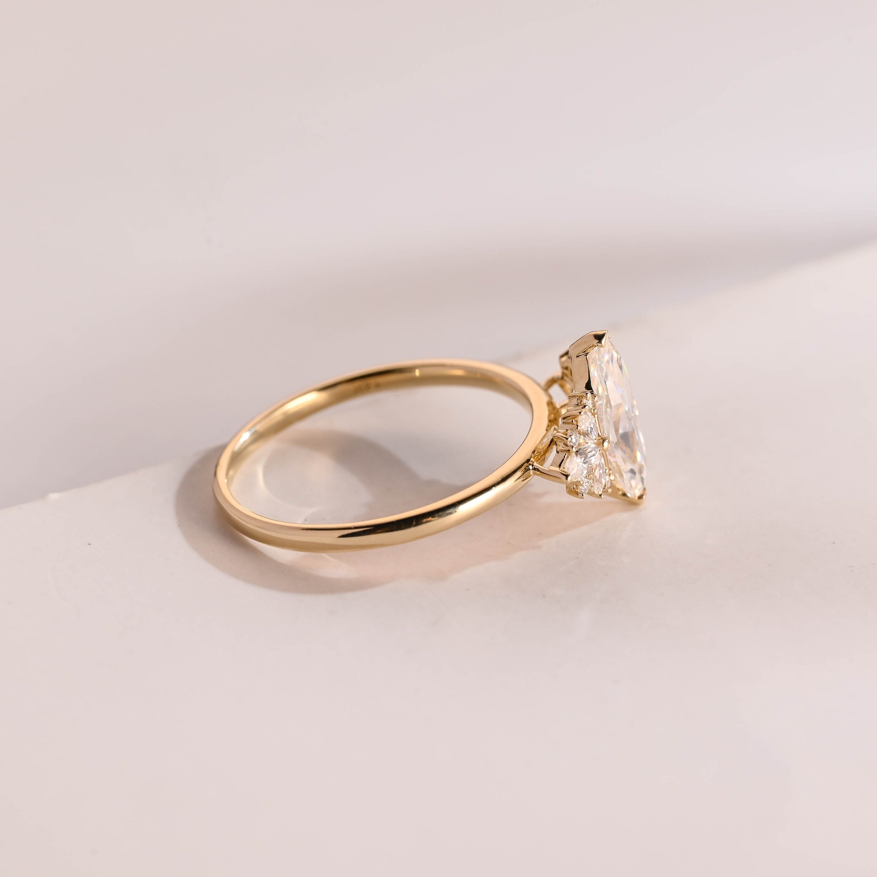 Solid Gold Marquise Moissanite Engagement Ring with Accent Stones