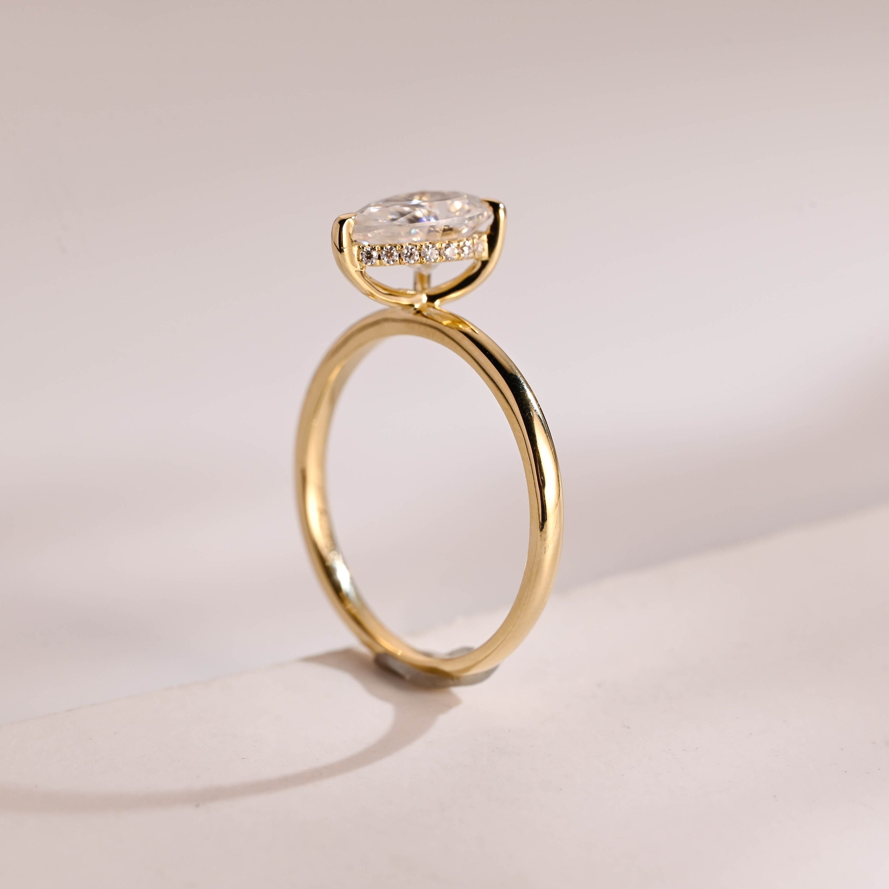 Solid Gold Pear Moissanite Engagement Ring, Hidden Halo Promise Ring Secondary image