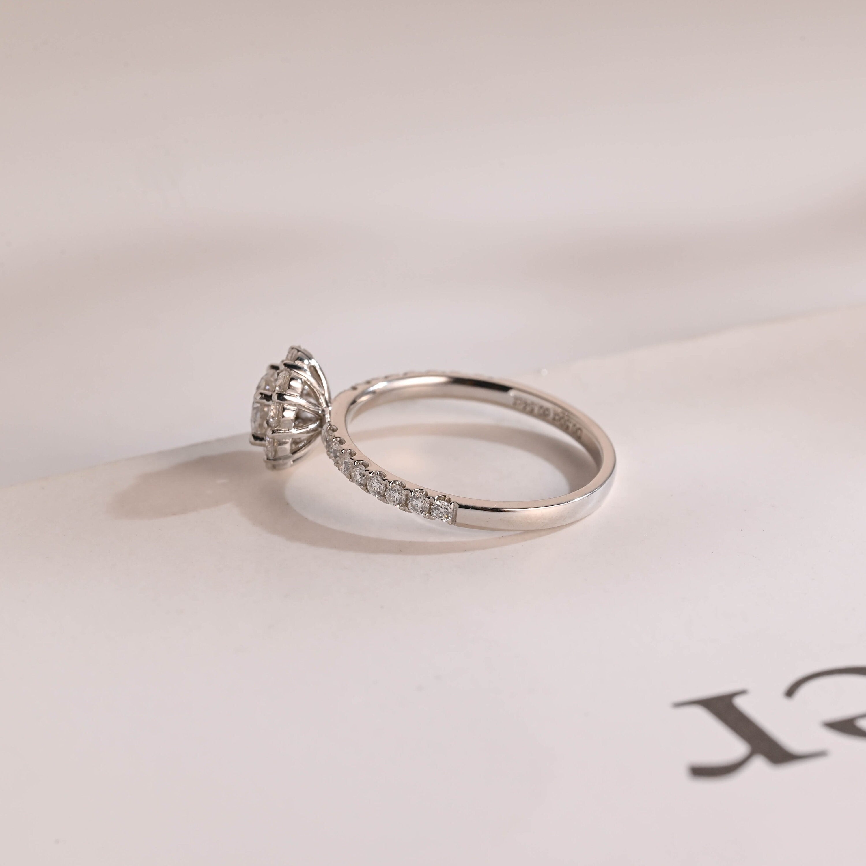 Solid Gold Sunflower Round Moissanite Engagement Ring, Half Eternity Promise Ring