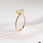 Solid Gold Oval Moissanite Engagement Ring, Half Pave Promise Ring
