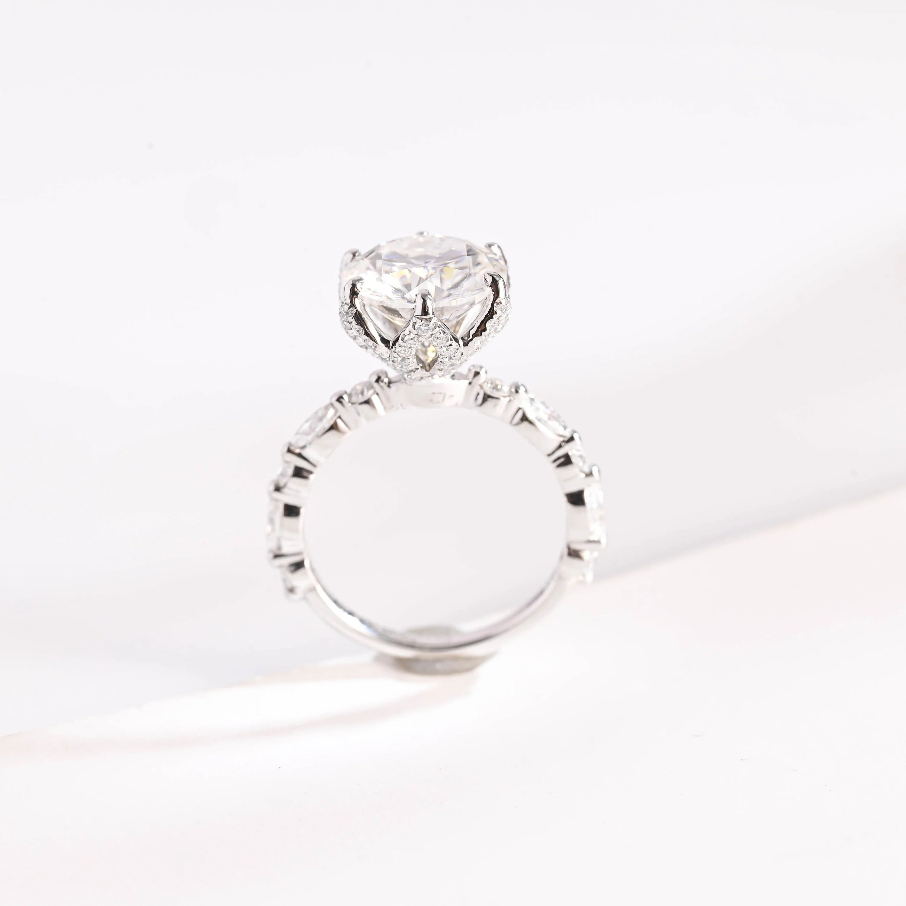 Solid Gold Floral Pave Round Moissanite Engagement Ring, Anniversary Gift for Her Secondary image