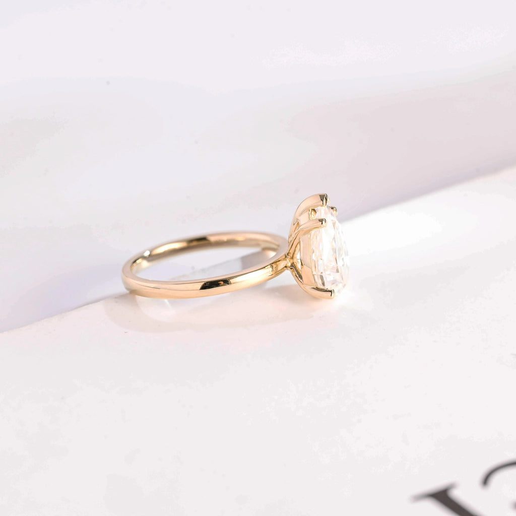 Solid Gold Minimalist Pear Moissanite Engagement Ring