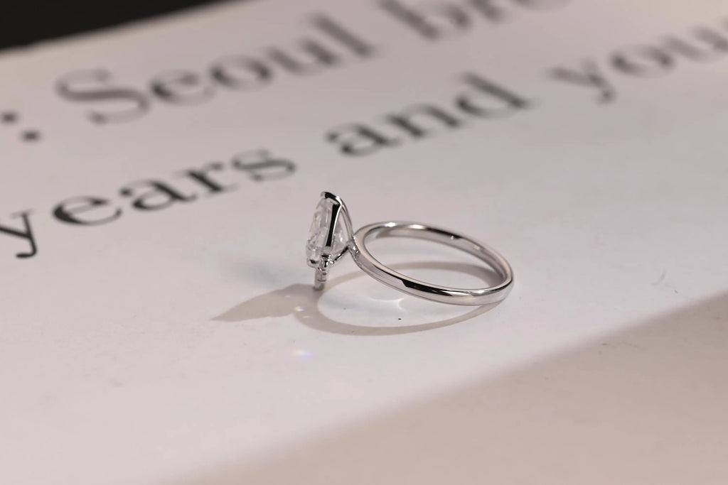Solid Gold Pear Moissanite Engagement Ring with Accent Stone, Tear Drop Ring