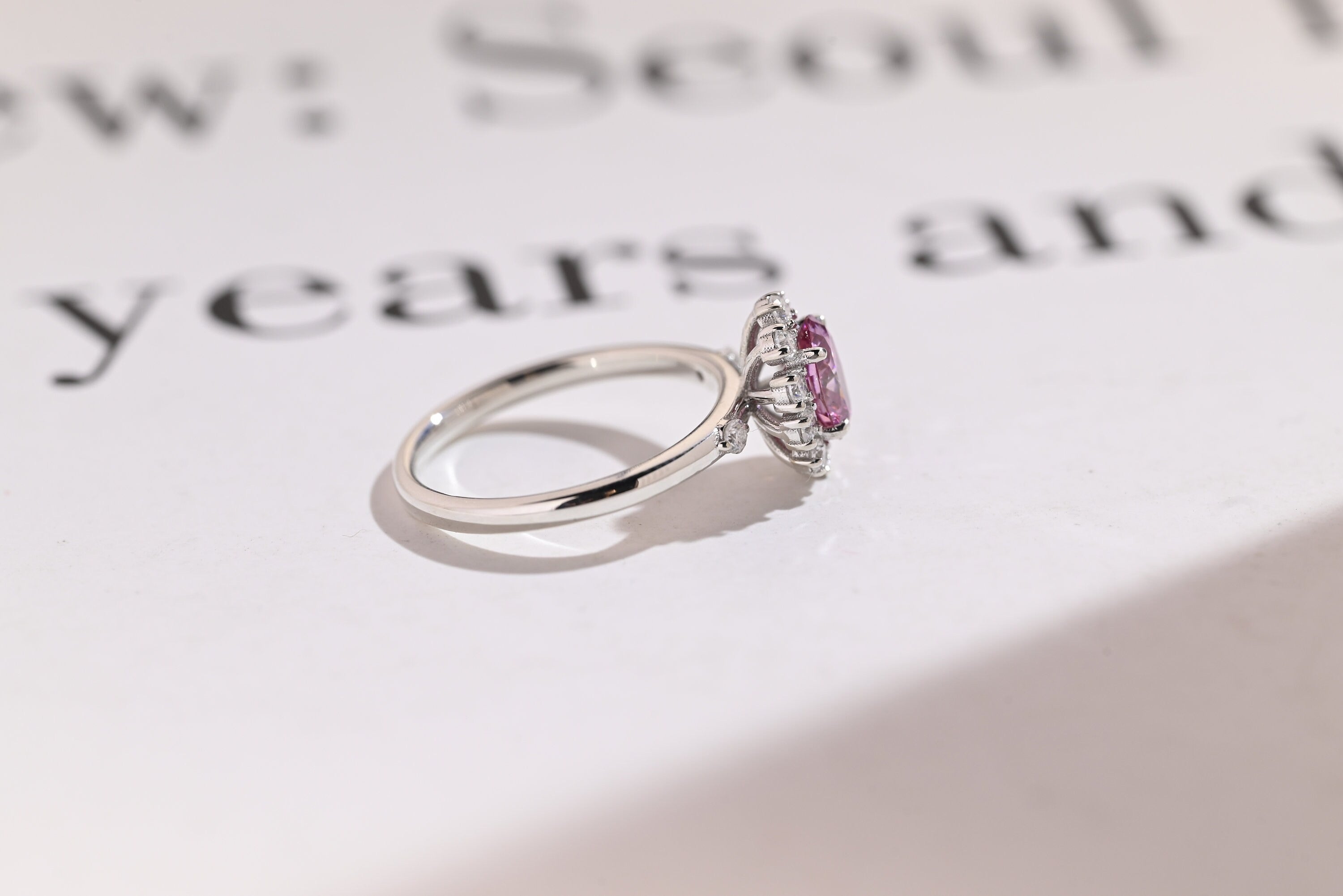 Solid Gold Oval Cut Moissanite Purple Sapphire Engagement Ring