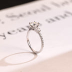 Solid Gold Round Moissanite Engagement Ring, Half Eternity Promise Ring