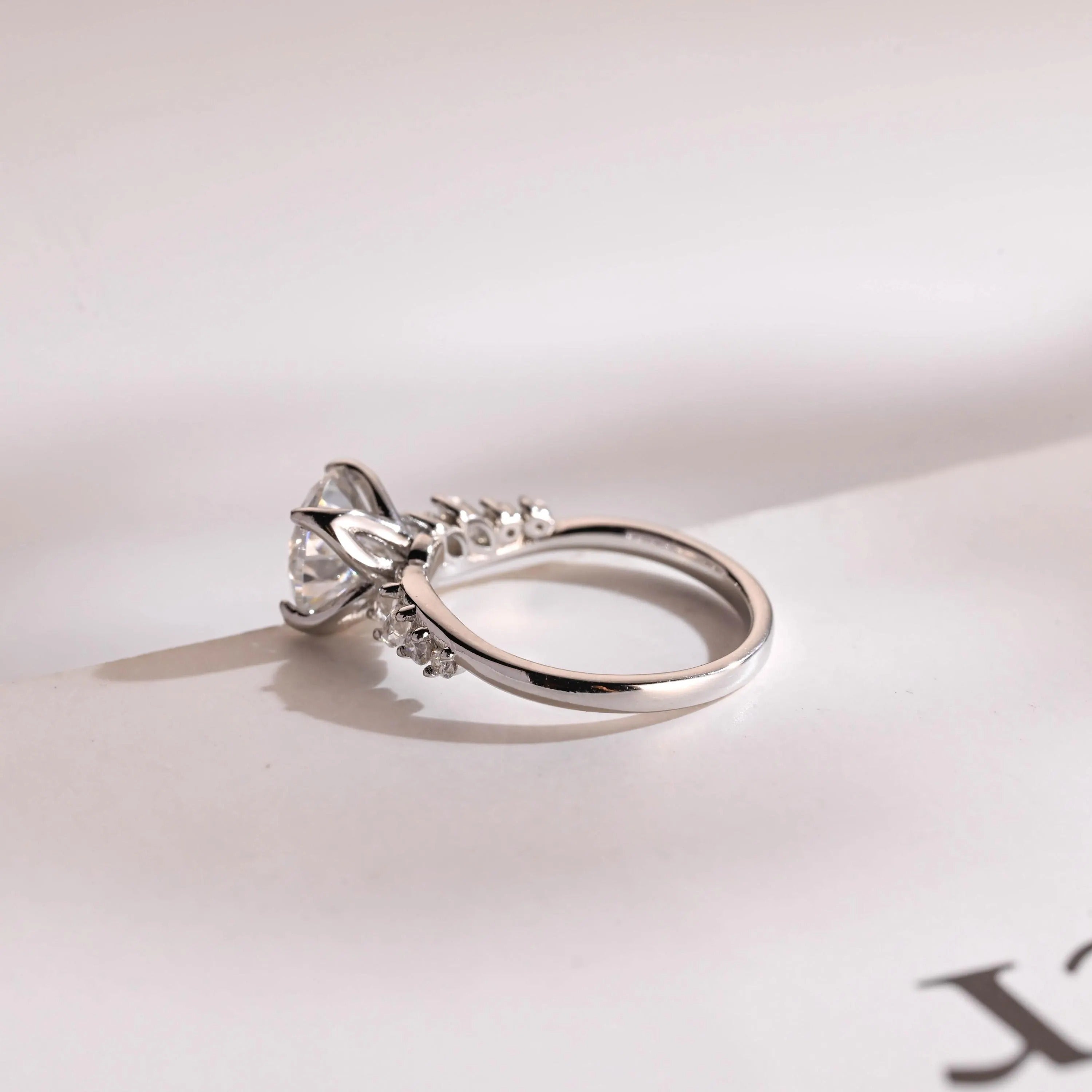 Solid Gold Round Cut Moissanite Engagement Ring, Anniversary for Her