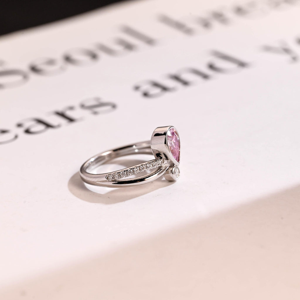 Solid Gold Pear Cut Purple Lab Grown Sapphire Engagement Ring, Split Shank Promise Ring