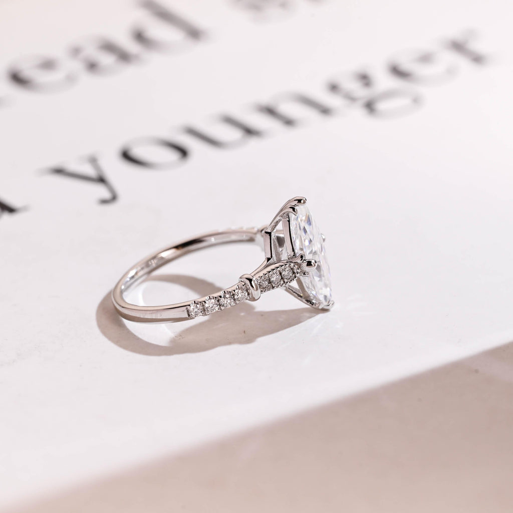 Solid Gold Half Eternity Marquise Cut Moissanite Engagement Ring, Proposal Ring