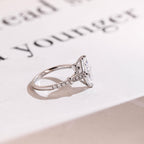 Solid Gold Half Eternity Marquise Cut Moissanite Engagement Ring, Proposal Ring