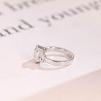 Solid Gold Bezel Emerald Cut Moissanite Engagement Ring, Dainty Cluster Promise Ring