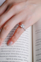 Solid Gold Princess Moissanite Engagement Ring, Proposal Ring