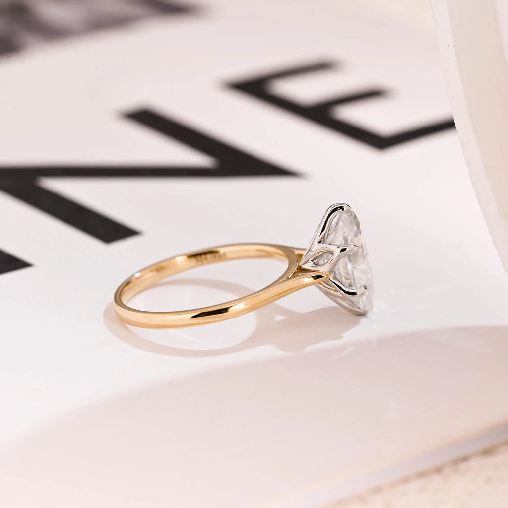 Solid Gold Oval Moissanite Engagement Ring, Six Prongs Promise Ring