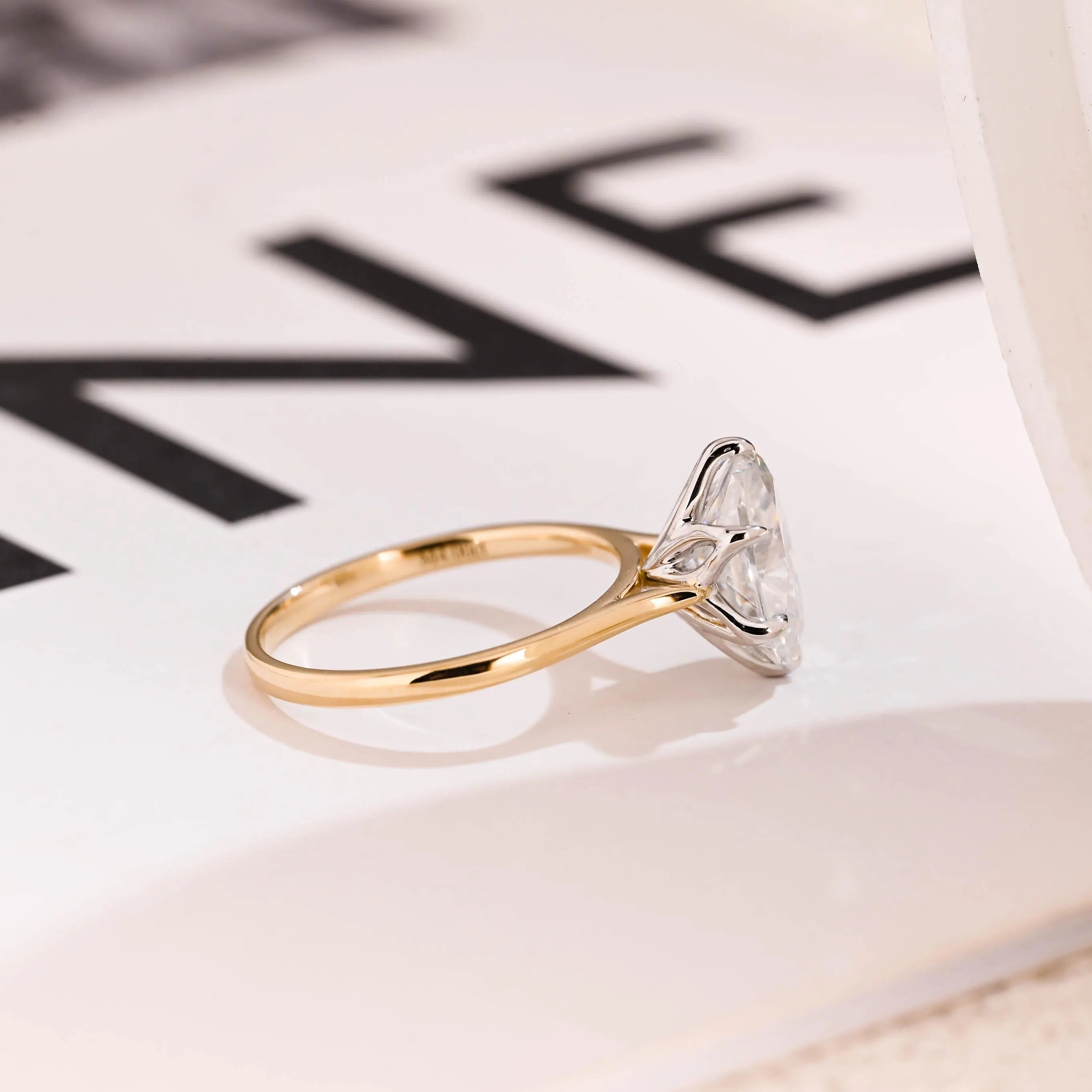 Solid Gold Oval Moissanite Engagement Ring, Six Prongs Promise Ring