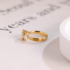 Solid Gold 3mm Width Three Stone Round Cut Moissanite Engagement Ring with Pear Accent