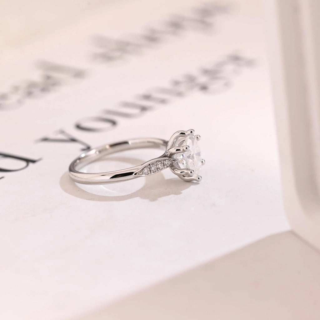 Solid Gold Oval Moissanite Engagement Ring, Half Eternity Promise Ring