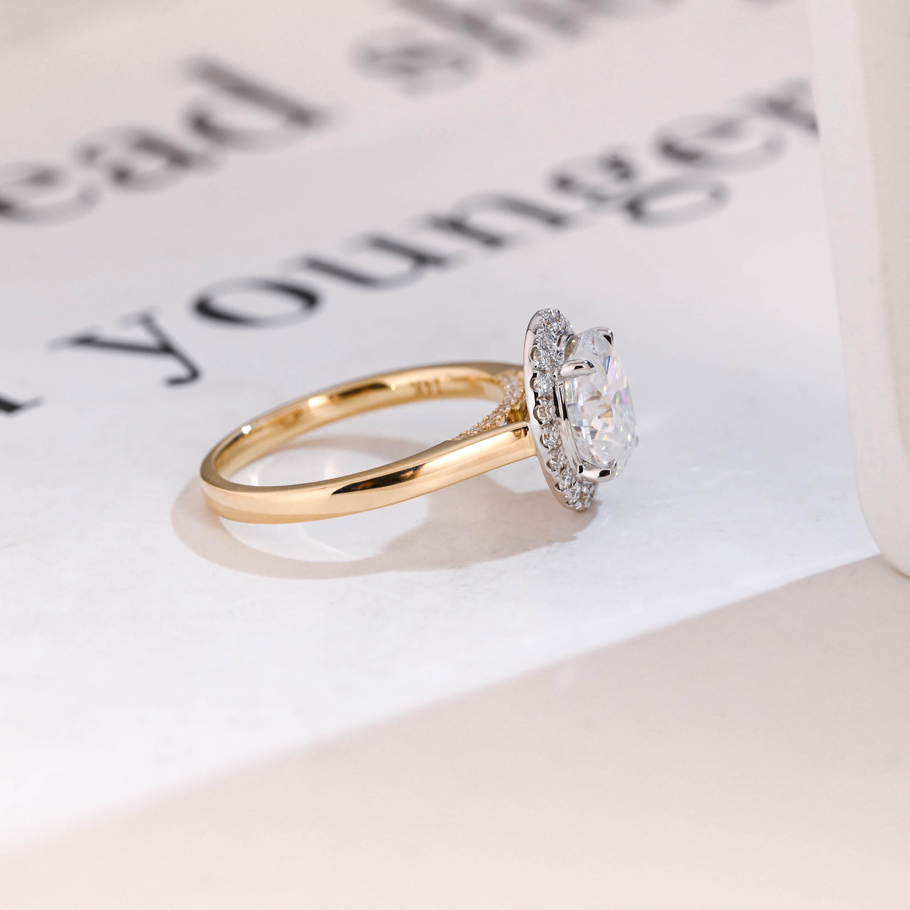 Solid Gold Oval Moissanite Engagement Ring, Two Tone Promise Ring