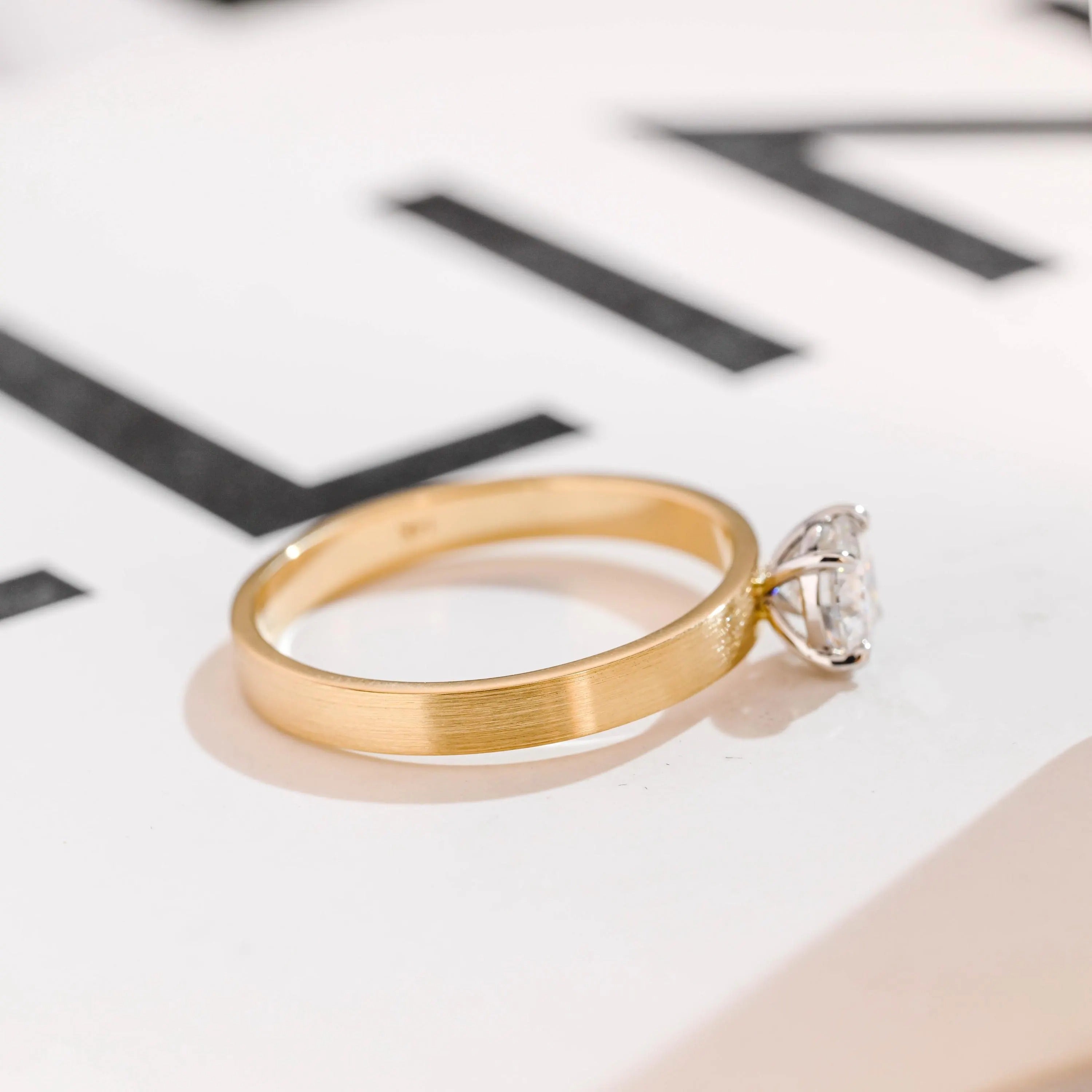 Solid Gold Moissanite Engagement Ring, 3MM Width Minimalist Ring