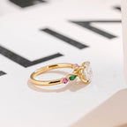 Solid Gold Oval Moissanite Engagement Ring with Ruby & Emerald