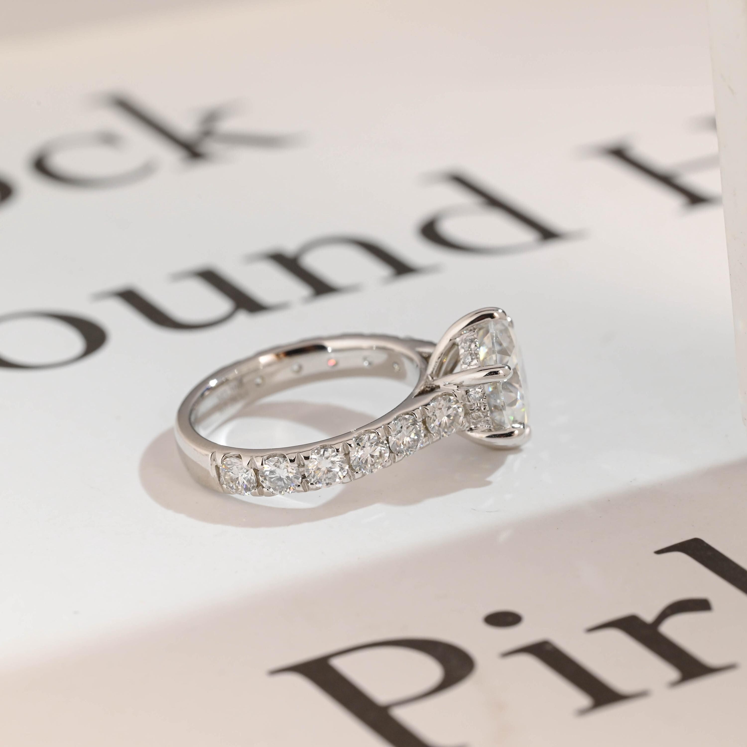 Solid Gold Round Moissanite Engagement Ring, 3.5mm Wide Band Ring