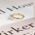 Solid Gold Oval Moissanite Engagement Ring, Three Stone Promise Ring