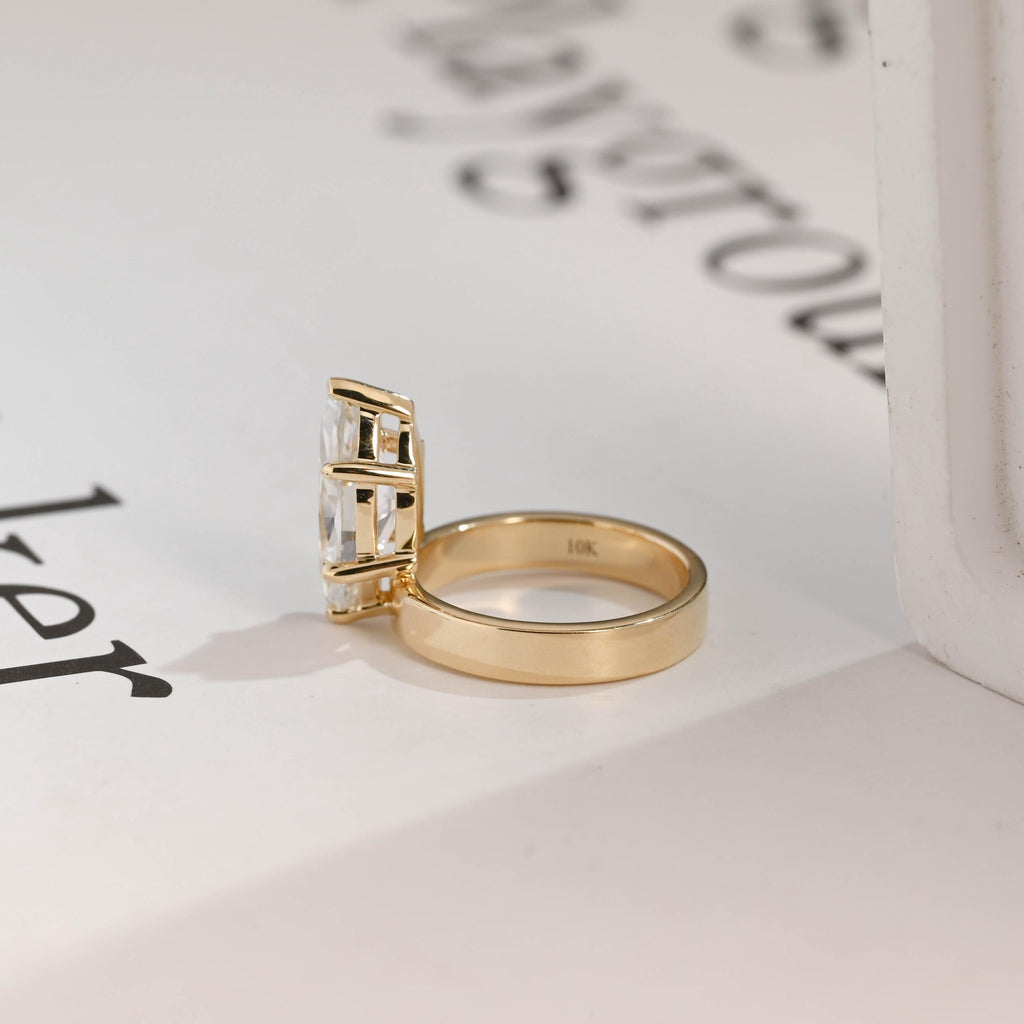Solid Gold 3.5mm Wide Band Marquise Moissanite Engagement Ring