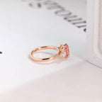Solid Gold Oval Cut Pink Lab Grown Sapphire Engagement Ring, Three Stone Ring