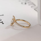 Solid Gold Marquise Marquise Moissanite Ring, Cathedral Half Eternity Ring