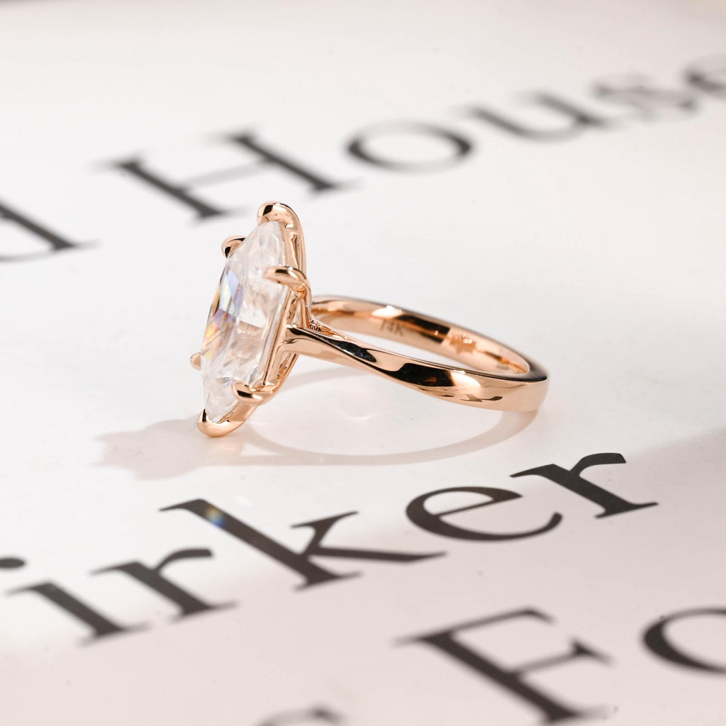 Solid Gold Dutch Marquise Moissanite Ring, Timeless Engagement Ring