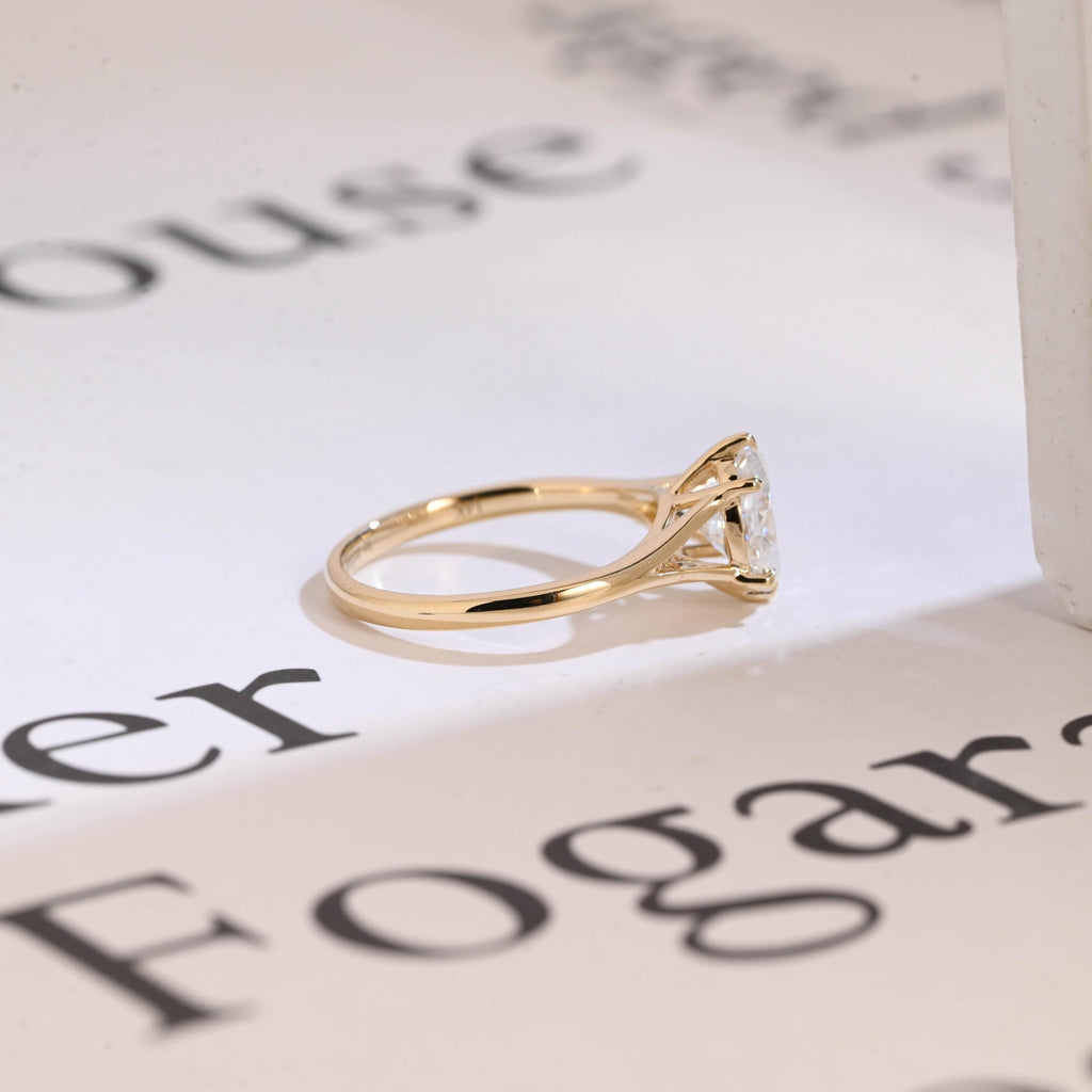 Solid Gold Six Prongs Oval Moissanite Engagement Ring with Bar, Promise Ring