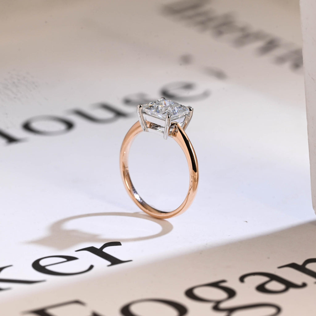 Solid Gold Two Tone Princess Cut Moissanite Engagement Ring, Proposal Ring
