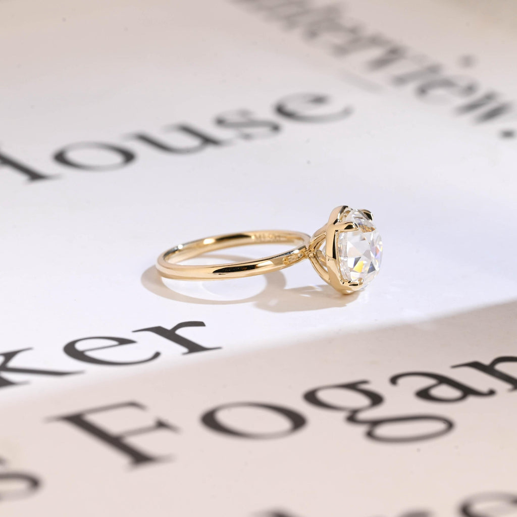 Old Mine Round Cut Moissanite Engagement Ring, Solid Gold Proposal Ring
