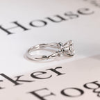 Solid Gold Round Cut Moissanite Engagement Ring, Twisted Band Ring