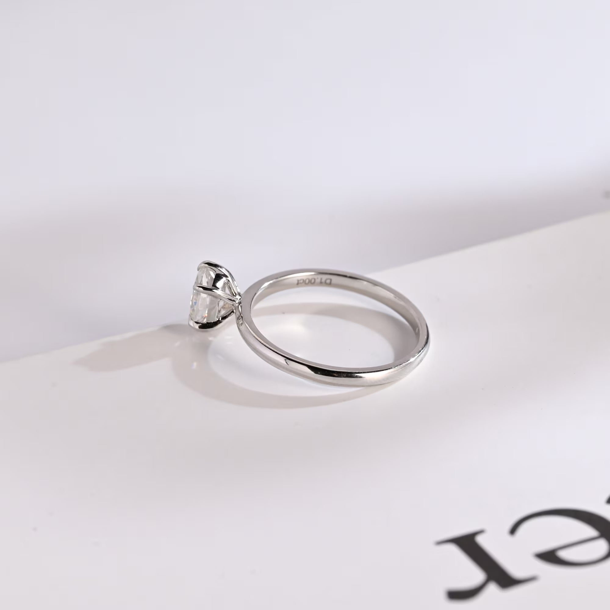 Solid Gold Solitaire Oval Cut Moissanite Engagement Ring with Six Prongs