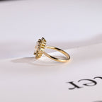 Solid Gold Marquise Cut Halo Moissanite Engagement Ring, Bridal Ring for Women