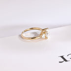 Solid Gold Three Stone Round Cut Moissanite Engagement Ring with Trillion Accent