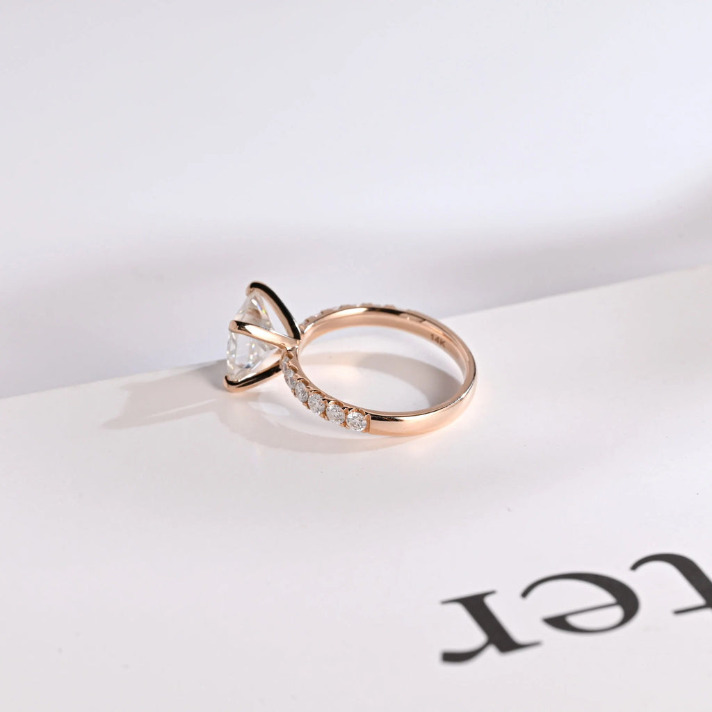 Solid Gold Princess Cut Moissanite Engagement Ring, Anniversary Gift for Her