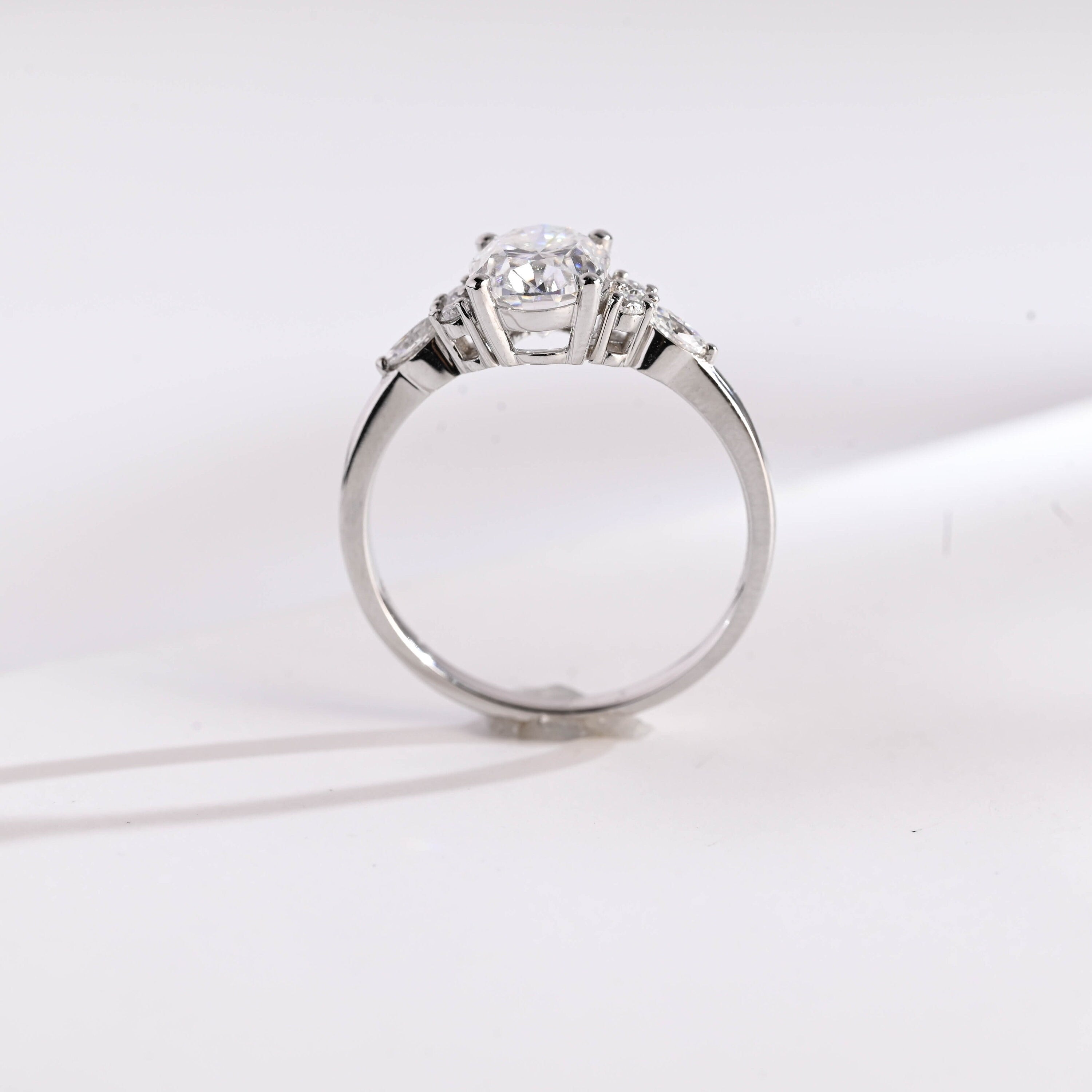 Solid Gold Oval Cut Cluster Moissanite Engagement Ring, Promise Ring