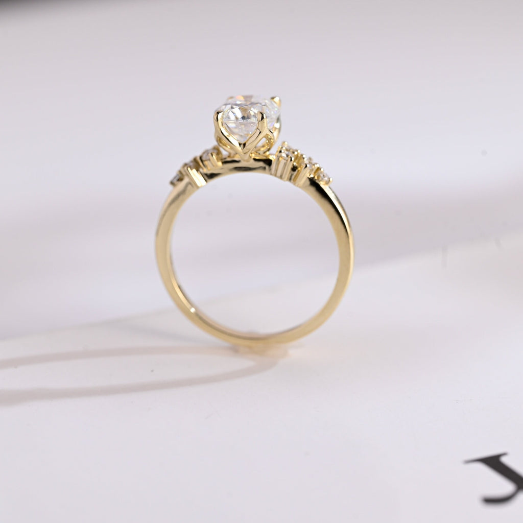 Solid Gold Oval Cut Moissanite Engagement Ring, Promise Ring