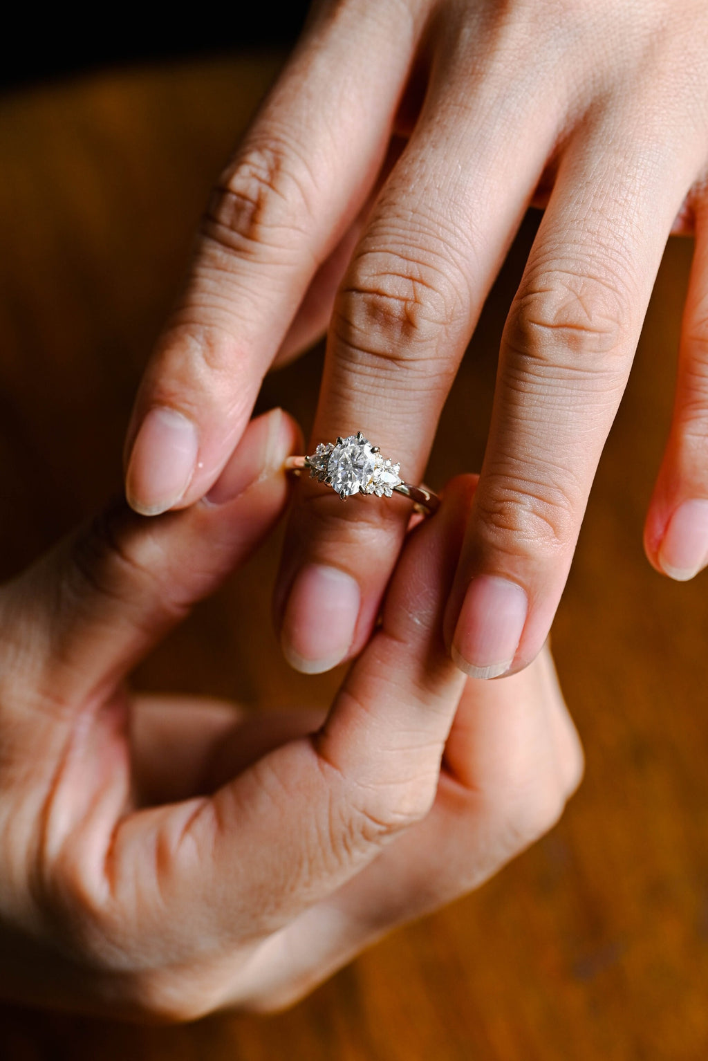 Solid Gold Oval Cut Moissanite Engagement Ring, Vintage Promise Ring